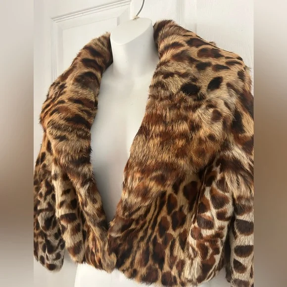 Vintage Wilsons Leather Leopard Print Rabbit Fur Jacket size large - Picture 4 of 5